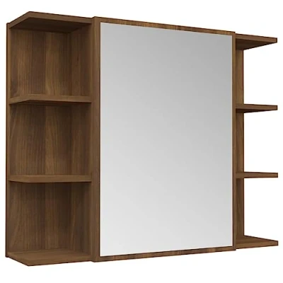 Abbildung von vidaXL Bad Spiegelschrank, Badschrank Badezimmerschrank mit Tür Fächern, Wandschrank für Badezimmer, Badspiegel Badmöbel, Modern, Braun Eiche Optik Holzwerkstoff