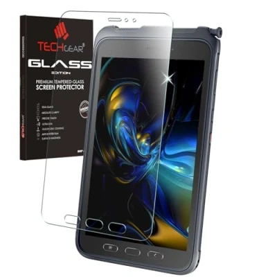 Abbildung von TECHGEAR Schutzfolie kompatible mit Samsung Galaxy Tab Active 3 8 [SM T570 / T575 T577] Displayschutz folie aus gehärtetem Glas [9H Härte] [Crystal Clarity]