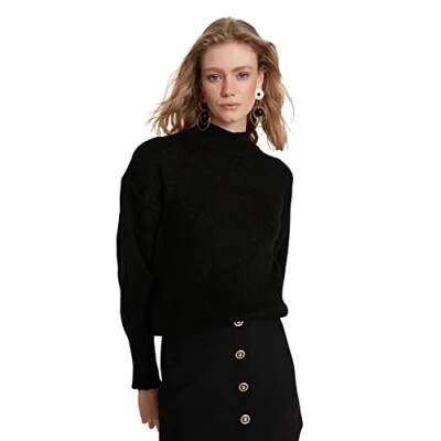 Abbildung von TRENDYOL Damen Pullover mit Stehkragen Sweatshirt, Schwarz, 36