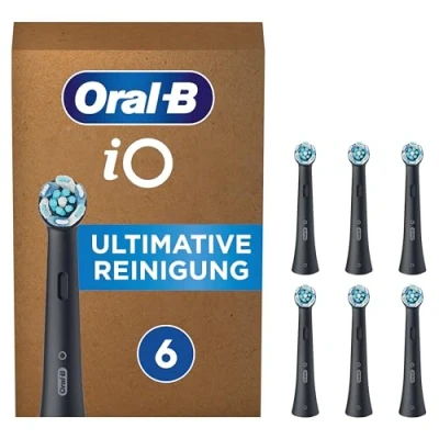 Abbildung von Oral B iO ultimative Reinigung Aufsteckbürsten für elektrische Zahnbürste, 6 Stück, Zahnreinigung, Zahnbürstenaufsatz Zahnbürsten, briefkastenfähige Verpackung, schwarz