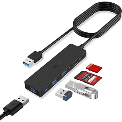 Abbildung von TSUPY USB Hub 3.0 1.2m Kabel 5 in 1, Adapter auf 3 verlängerung + SD TF Kartenleser für Ihre Laptop PC usw