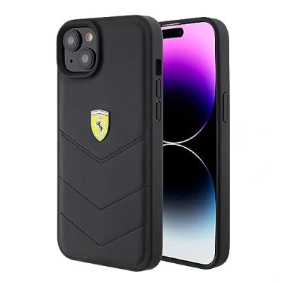Abbildung von CG MOBILE Ferrari Handyhülle kompatibel mit iPhone 15 Plus in Schwarz genähten Linien, Echtleder Schutzhülle &amp; strapazierfähige Hülle einfachem Snap on, Stoßdämpfung und Signatur Logo