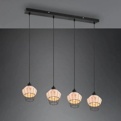 Abbildung von Reality Leuchten Pendelleuchte Borka R31264036, Metall Schwarz matt, Rattangeflecht naturbelassen, exkl. 4x E27