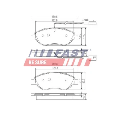 Abbildung von FAST FT29145 Bremsbelagsatz Vorderachse mit integriertem Verschleißsensor FIAT: BRAVO 2, Stilo Schrägheck, Multi Wagon, ALFA ROMEO: MiTo