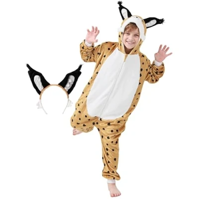 Abbildung von Corimori Jumpsuit Flauschiges Luchs Kostüm für Kinder mit Haarreif, Karneval Fasching (2 tlg) Jumpsuit, Pyjama, Fasching, Kigurumi, Tierkostüme, &quot;Silas&quot;