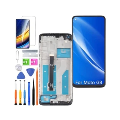 Abbildung von HLYGZX Ersatz Original Display für Motorola Moto G8 LCD Bildschirm, XT2045 Bildschirm Touch Digitizer Assembly Reparaturteile Kit(Schwarz mit Rahmen)