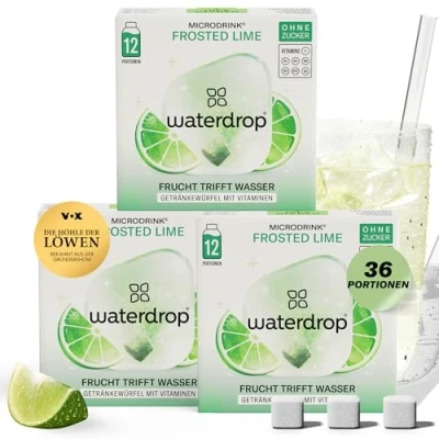 Abbildung von waterdrop® Frosted Lime 36 zuckerfreie Drops mit prickelndem Limetten Lemon Soda Geschmack vitaminreicher Durstlöscher spritzige Alternative zu Limonade, Sirup, Getränkepulver &amp; Flavour