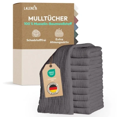 Abbildung von Laleni Spucktücher im 30er Set aus Reiner Baumwolle Schadstofffreie Mulltücher 70x70 Saugstarke Mussellintücher Musselin Tuch als Waschbare Mullwindel Baby Anthrazit