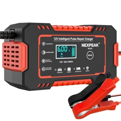 Abbildung von Autobatterieladegerät, 12V 6A Smart Battery Erhaltungsladegerät Automotive 24V Batteriehalter Desulfator mit Temperaturkompensation für Auto LKW Motorrad Rasenmäher Marine Blei Säure Batterien