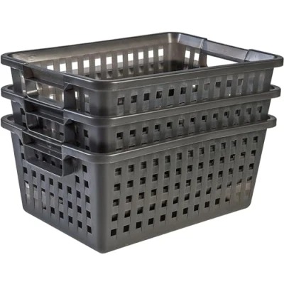 Abbildung von Iris Ohyama, Korb, Truhe, Schmutzwäschekorb mit ergonomischen Griffen, 25 L, 3er Set, gute Belüftung, BPA frei, Badezimmer, Wäsche, VM 40, Grau