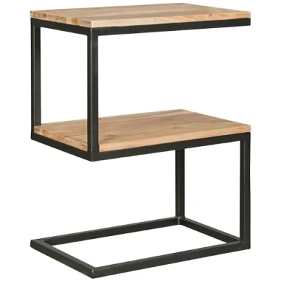 Abbildung von Wohnling Beistelltisch WL5.208 (S Form Massivholz Akazie / Metall 45 x 60 30 cm), Kleiner Wohnzimmertisch, Sofatisch Anstelltisch