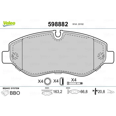 Abbildung von VALEO 598882 Bremsbelagsatz Vorderachse mit Anti Quietsch Blech MERCEDES BENZ: Sprinter 3.5 T Tourer, Kastenwagen, Viano