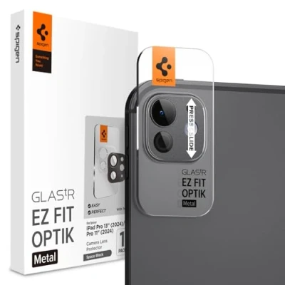 Abbildung von Spigen Glas.tR EZ Fit Optik Metal Kameraschutz kompatibel mit iPad Pro 13/11 Zoll M4 (2024), Space Schwarz, Volle Abdeckung, 9H Härte Folie