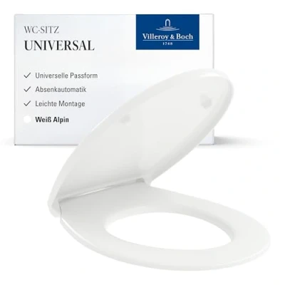 Abbildung von Villeroy &amp; Boch Universal WC Sitz Toilettendeckel Weiß glänzend mit Absenkautomatik Abnehmbarer, bruchsicherer Toilettensitz aus Duroplast Klodeckel in ovaler Form Original Ersatzteil
