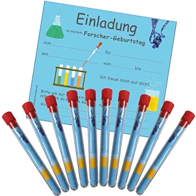 Abbildung von myExperimentSet Einladungskarten im Reagenzglas für Forscher Geburtstage, Die perfekte Einladung eine gelungene Forscherparty