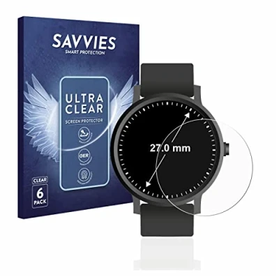Abbildung von Savvies 6 Stück Schutzfolie für Armbanduhren (Kreisrund, ø: 27 mm) Displayschutz Folie Ultra Transparent