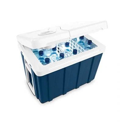 Abbildung von Mobicool MQ40W AC/DC tragbare elektrische Kühlbox mit Rollen, 39 Liter, 12 V und 230 V, UK Version, blau