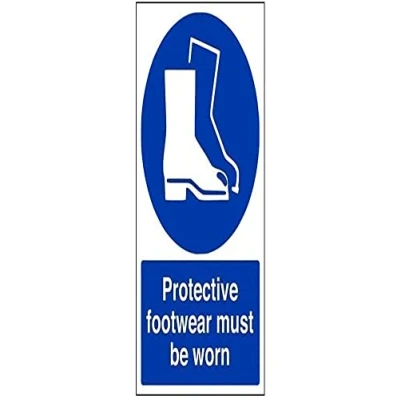 Abbildung von vsafety 41085 au s &quot;Schutz Schuhe zu tragen,&quot; Pflicht Schutzbekleidung Schild, selbstklebend, Portrait, 200 mm x 300 mm, blau