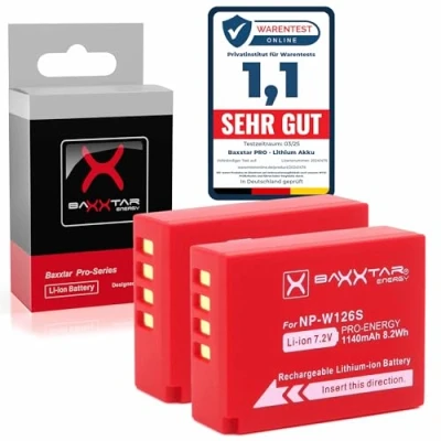 Abbildung von Baxxtar PRO Akku NP W126s W126 2X (echte 1140mAh) kompatibel mit Fuji Fujifilm FinePix X100F X100V X100VI X A5 A7 A10 E3 H1 M5 Pro3 S10 T3 T10 T20 T30 T50 T100 T200 usw