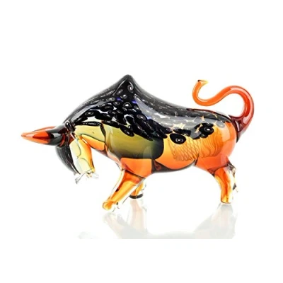 Abbildung von levandeo Designer Skulptur Stier 24x14cm Glas Tischdeko Deko Sehr Hochwertige Handarbeit Unikat Glasskulptur Tier