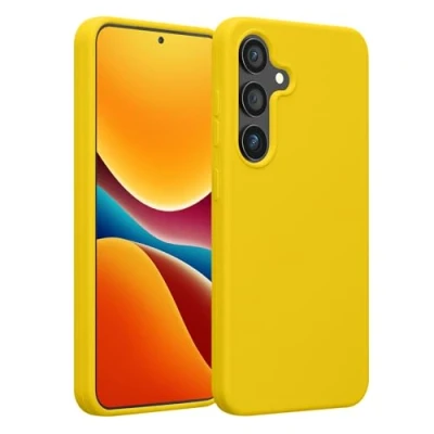 Abbildung von kwmobile Hülle kompatibel mit Samsung Galaxy S25 Plus Silikon Handy Case Handyhülle weiche Oberfläche kabelloses Laden Strahlend Gelb