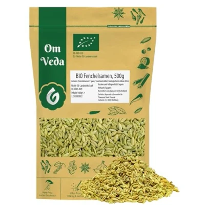 Abbildung von BIO Fenchelsamen 500g Fenchel Gewürz Fenchelsaat Fennel Seeds ganz Qualität Teegewürz Kräutertee Fencheltee OmVeda Gewürze Für Küche und Tee