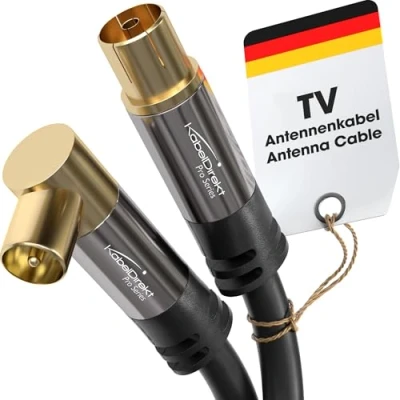 Abbildung von KabelDirekt 4K Antennenkabel, Koaxialkabel, TV Kabel 90 gewinkelt/gerade 1 m Fernsehkabel digital &amp; analog, Metallstecker (gerade Buchse/Winkel Stecker, für DVB C, T, S, schwarz)