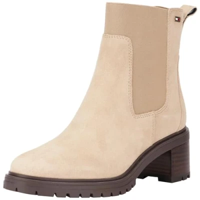 Abbildung von Tommy Hilfiger FLAG MID HEEL Chelsea Plateaustiefelette, Damen, Größe: 40, Beige Schuhe