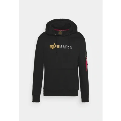 Abbildung von Alpha Industries Label Kapuzenpullover, Herren, Größe: 3XL, Black