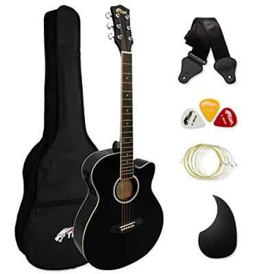 Abbildung von TIGER ACG4 BK Full Size Elektro Akustische Gitarre, Paket für Anfänger, mit eingebautem Tuner und EQ Schwarz