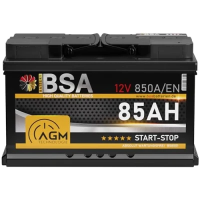 Abbildung von BSA AGM Batterie 85Ah 12V 850A/EN Start Stop Autobatterie VRLA statt 80Ah