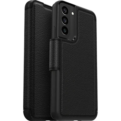 Abbildung von OtterBox Strada Hülle für Samsung Galaxy S22+, stoßfest, sturzsicher,Premium Lederfolio mit zwei Kartenhaltern, 3x getestet nach Militärstandard, Schwarz, Keine Einzelhandelsverpackung