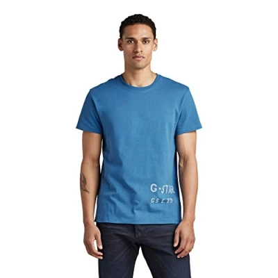Abbildung von G STAR RAW Herren Stencil Front Back Graphic T Shirt, Blau (retro blue D22382 C336 937), XS