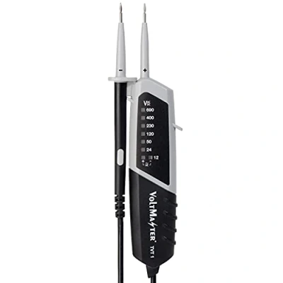 Abbildung von Voltmaster TVT 1 Zweipoliger Spannungsprüfer CAT III 600 V mit LED Anzeige für Gleich und Wechselspannungen (kompakte Bauform, Einhandbedienung, Spannungsbereich 12 690 AC/DC), Schwarz/Grau