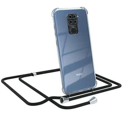 Abbildung von EAZY CASE Handykette kompatibel mit Xiaomi Redmi Note 9 / 10X (4G) Handyhülle Umhängeband, Handykordel Schutzhülle, Silikonhülle, Hülle Band, Stylische Kette, Schwarz