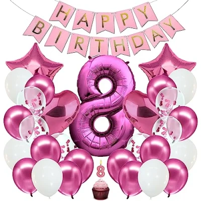 Abbildung von envami® Geburtstagsdeko Mädchen Pink Zahl 8. Geburtstag Happy Birthday Deko Folienballon 8 Luftballon Kindergeburtstag