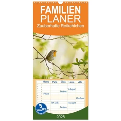 Abbildung von Familienplaner 2025 Zauberhafte Rotkehlchen mit 5 Spalten (Wandkalender, 21 cm x 45 cm), CALVENDO