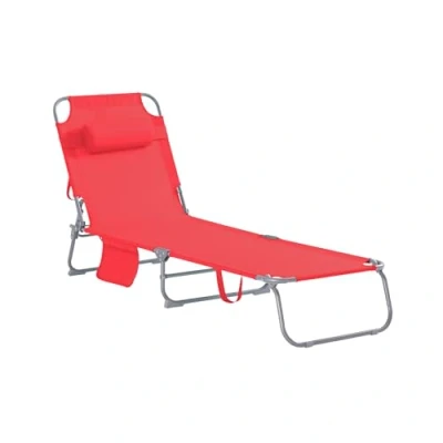 Abbildung von SoBuy® OGS35 R Gartenliege Sonnenliege Relaxliege mit Seitentasche Liegestuhl klappbar, rot, BHT ca.195x58x63cm