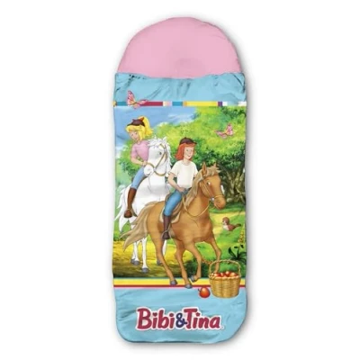 Abbildung von BERONAGE Kinderschlafsack Bibi und Tina Freunde Blau/Rosa Kinder Schlafsack, 140 cm + 30 (Kapuze) x 70