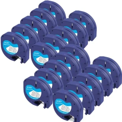 Abbildung von Molabel 20pack Compatible Letratag Label Tape Replacement for Dymo 91221 S0721660 91201,12 mm x 4 m Black on White Plastic LT 100H LT110T Printers