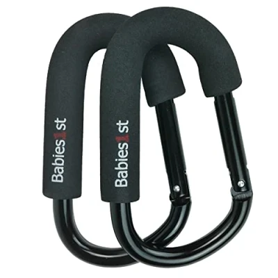 Abbildung von Babies1st Kinderwagen Karabiner Groß 14 cm, Haken für Wickeltasche, Wickelrucksack, Laufrad, Rollstuhl, Kinderwagenkarabiner Premium Black Edition 2er Set