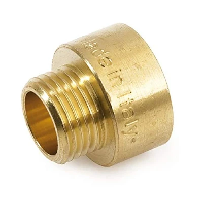 Abbildung von Messing Reduzierstück 1 1/2 Zoll IG x AG Rohrgewinde ISO 228 Adapter aus für großes Innengewinde auf kleines Außengewinde als Verschraubung flachdichtend