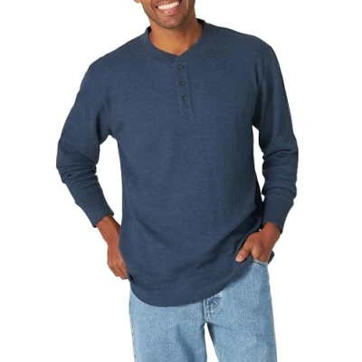 Abbildung von Wrangler Authentics Herren Long Sleeve Waffle Henley Hemd, Kleid Blue Heather, L