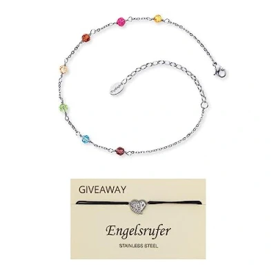 Abbildung von Engelsrufer SET Fußkettchen RAINBOW für Damen, aus Edelstahl, Bicolor, Glasperlen, Karabinerverschluss inkl. Armband Herzflügel Größenverstellbar, ERFS + ERJC HEARTWING