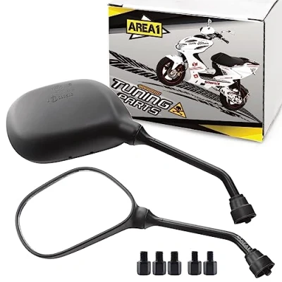 Abbildung von Area1 Motorradspiegel Motorroller Rückspiegel Set ATV Quad 2xM8 Rechts+1xM8 Linksgewinde (E geprüft, inkl. 5 Adapter)