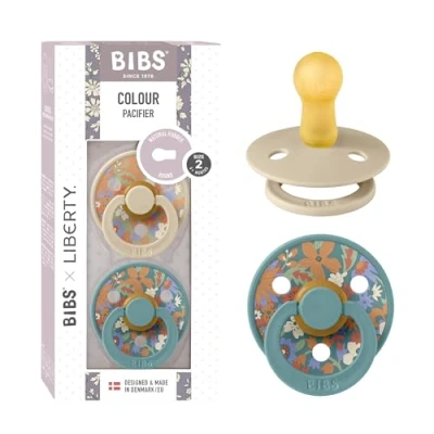 Abbildung von BIBS Liberty Schnuller 2 farbiger Naturkautschuklatex Größe (6 18 Monate) BPA freier runder Nippel entworfen &amp; hergestellt in Dänemark June Blossom Vanilla Hush Mix