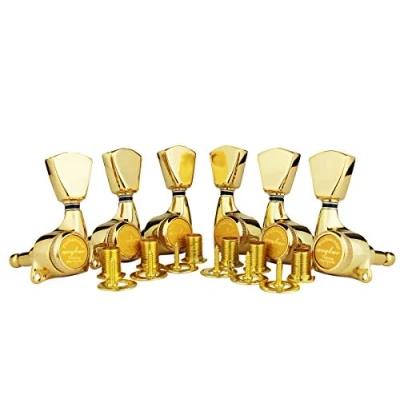 Abbildung von Guyker 6Pcs Guitar Locking Tuners (3L + 3R Handed) 1:21 Lock String Sealed Tuning Key Pegs Machine Heads with Keystone Knob Replacement for LP, SG, TL Style Electric or Acoustic Guitars Gold