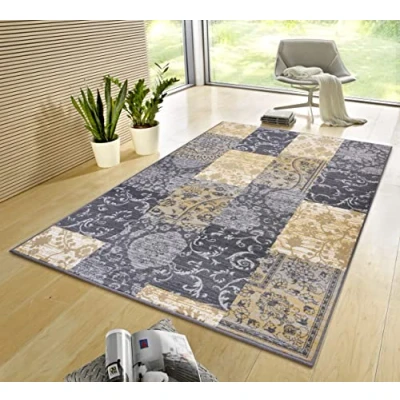 Abbildung von Hanse Home Gloria Teppich 80x150cm Wohzimmerteppich Mehrfarbig Modern Velours Schlafzimmerteppich für Flur, Esszimmer, Schlafzimmer, Kinderzimmer, Wohnzimmer, Küche Grey Mustard