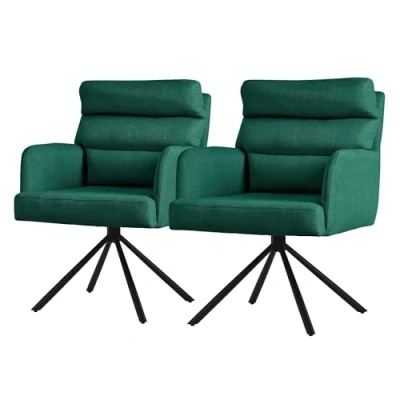 Abbildung von ML Design Esszimmerstühle drehbar 2er Set Dunkelgrün, Wohnzimmerstühle mit Arm und Rückenlehne, Drehstühle Auto Position, Polsterstühle Polyesterbezug &amp; Rückenkissen, Küchenstühle Metallbeine