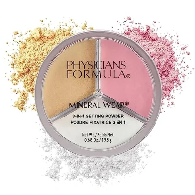 Abbildung von Physicians Formula Mineral Wear 3 in 1 Fixier Puder, Transparentes Mineralisches Fixierpuder zum Festigen, Aufhellen und Konturieren von Make up, Makelloses Finish